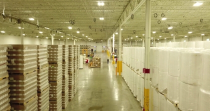 Massive warehouse at the headuarters plant of Rebel Converting